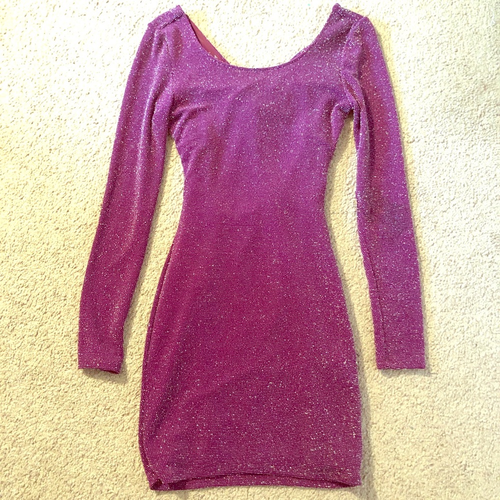 GUESS Long-Sleeve Shimmer BodyCon Dress